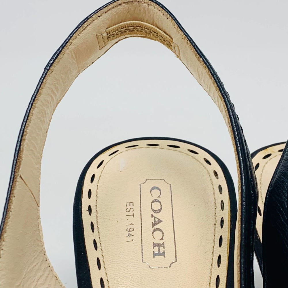 Coach Miranda Black Leather Open Toe Sling Back Buckle Sandals Heels Size 8.5 B - Picture 8 of 9
